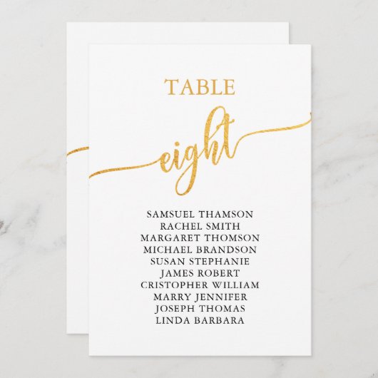 Elegante Gold Tischnummer 8 Seating Chart (Vorne/Hinten)