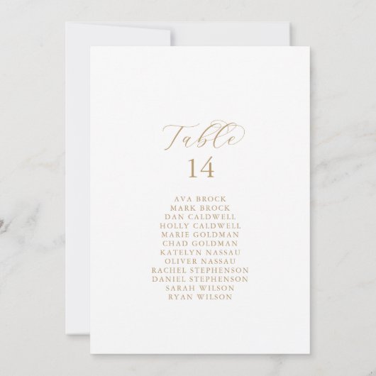 Elegante Gold Tischnummer Seating Chart Cards (Rückseite)