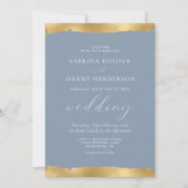 Elegante Gold Torn Edge Dusty Blue Wedding Einladung (Vorderseite)
