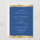 Elegante Gold Torn Edge Indigo Blue Wedding Einladung (Vorderseite)