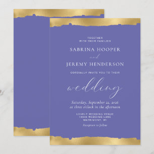 Elegante Gold Torn Edge Very Peri Wedding Einladung