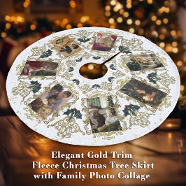 Elegante Gold Trim Family Weihnachts-FotoCollage Fleece Weihnachtsbaumdecke