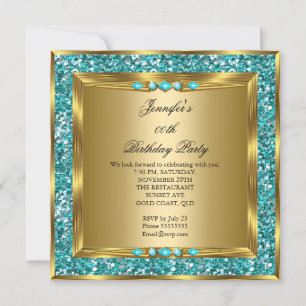 Elegante Gold Türkis Blau Falscher Glitter Geburts Einladung