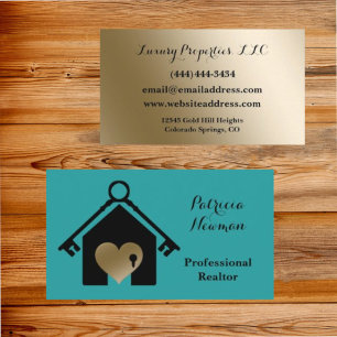 Elegante Gold Turquoise Realtor Business Card Visitenkarte