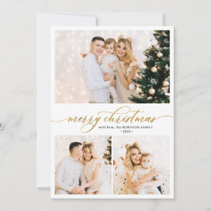 Elegante Gold Typografie 3 Multi-Foto Weihnachten