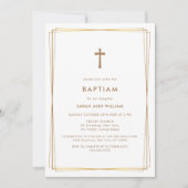 Elegante Gold Typografie Cross Frame Baptisse Einladung (Vorderseite)