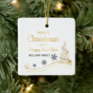 Elegante Gold Typografie Frohe Weihnachten Keramikornament