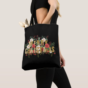 Elegante Gold Typografie Frohe Weihnachten Tasche