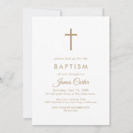 Elegante Gold Typografy Cross Baptisse Einladung