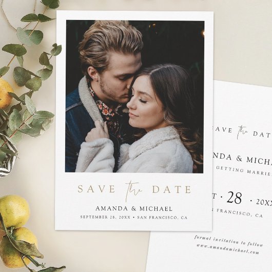Elegante Gold Typografy Foto Save the Date Karte
