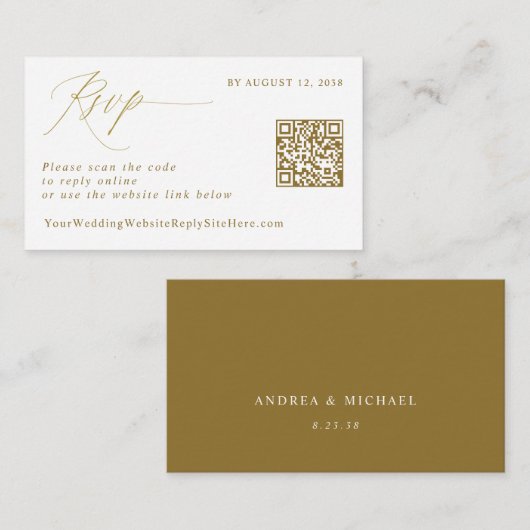 Elegante Gold UAWG QR Code Hochzeitreferenz Begleitkarte (Vorne/Hinten)