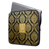 Elegante Gold- und Black Damask Print Personalisie Laptopschutzhülle (Vorderseite Links)