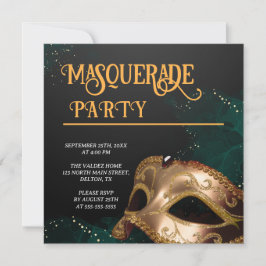 Elegante Gold- und Black Masquerade-Party Einladun Einladung