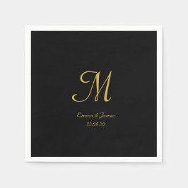 Elegante Gold und Black Monogram Wedding Party Serviette