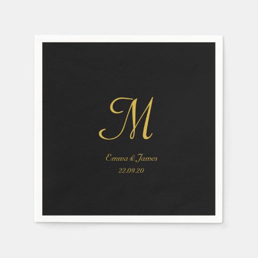 Elegante Gold und Black Monogram Wedding Party Serviette (Vorderseite)