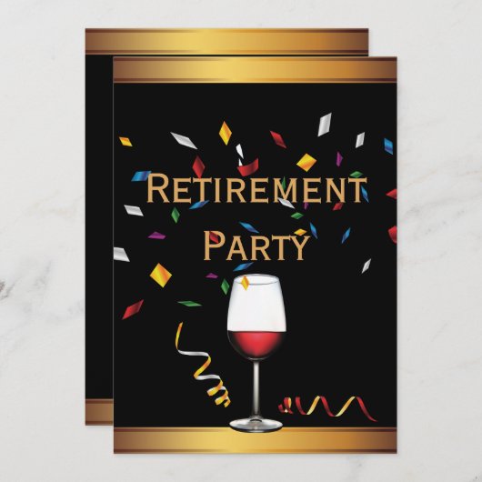 Elegante Gold- und Black-Rentirement-Party Einladu Einladung (Vorne/Hinten)