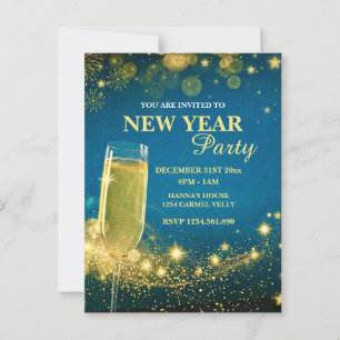 Elegante Gold- und Blau-Silvesterparty Postkarte