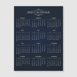 Elegante Gold und Blue 2023 Kalender Magnetkarte