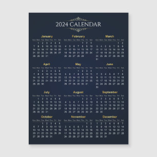 Elegante Gold und Blue 2024 Kalender Magnetkarte