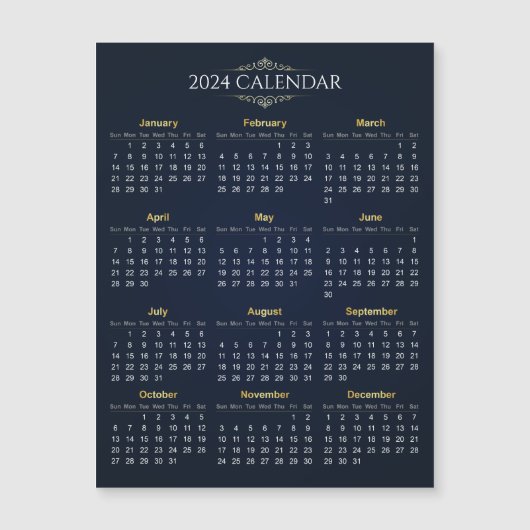 Elegante Gold und Blue 2024 Kalender Magnetkarte (Vorderseite)