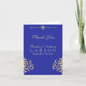 Elegante Gold und Blue Damask Hochzeit Vielen Dank Dankeskarte (Vorderseite)