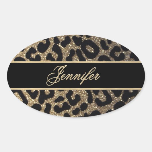 Elegante Gold und Blue Leopard Print Ovaler Aufkleber (Vorderseite)