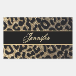 Elegante Gold und Blue Leopard Print Rechteckiger Aufkleber