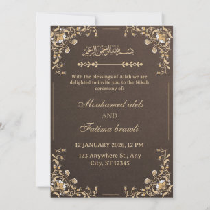Elegante gold- und cremefarbene arabische Hochzeit Einladung