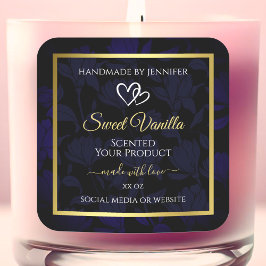 Elegante Gold- und Dark Blue Floral Produktmarken Quadratischer Aufkleber