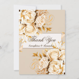 Elegante Gold- und Elfenblumenhochzeit Dankeskarte