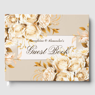 Elegante Gold- und Elfenblumenhochzeit Gästebuch