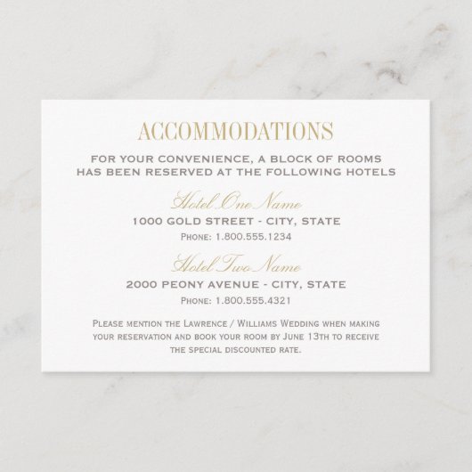 Elegante Gold- und Gray-Hochzeitsunterkünfte Begleitkarte (Vorderseite)