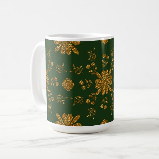 Elegante Gold und Grüne Folk Tasse (Vorderseite Links)