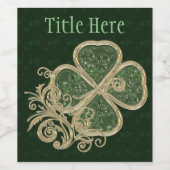 Elegante Gold und grüne Kleeblatte Weinetikett (Einzelnes Label)