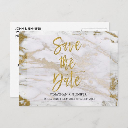 Elegante Gold- und Marmorkarte Save the Date Ankündigungspostkarte (Vorne/Hinten)