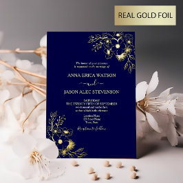 Elegante Gold- und Navy Blue Wedding Foil Einladun Folieneinladung