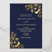 Elegante Gold- und Navy Blue Wedding Foil Einladun Folieneinladung (Vorderseite)