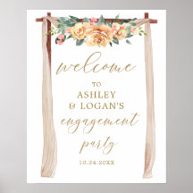 Elegante Gold- und Peach-Floral Engagement Party