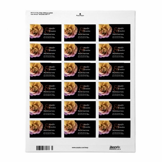 Elegante Gold- und Peach-Sonnenuntergang-Rose Adressaufkleber (Vorne)