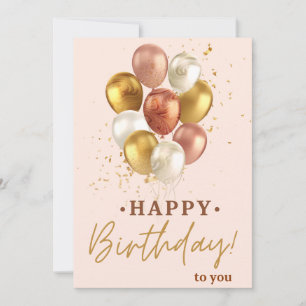 Elegante Gold- und rosa Luftballons Frohe Geburtst Einladung