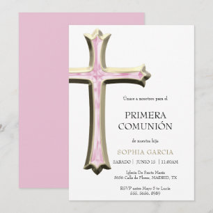 Elegante Gold- und Rosakreuz Kommunion Einladung