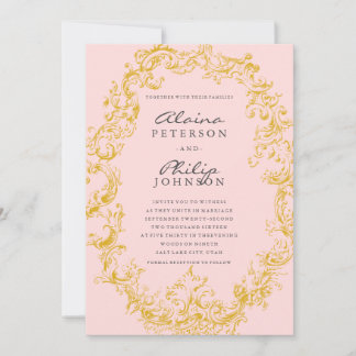 Elegante Gold- und Rosérahmen-Hochzeitseinladung Einladung