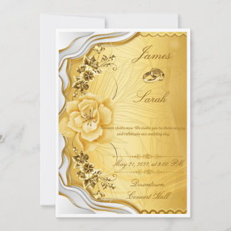 Elegante Gold- und rote Rosen-Hochzeitseinladung Einladung