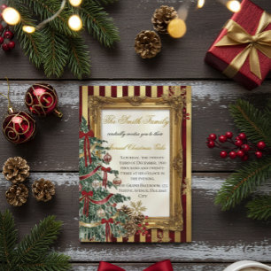 Elegante Gold- und Rote Weihnachtsfeier-Einladung Einladung