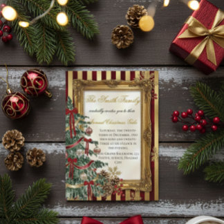 Elegante Gold- und Rote Weihnachtsfeier-Einladung Einladung