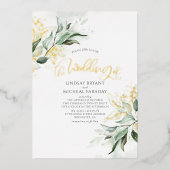 Elegante Gold und Sage Greenery Moderne Hochzeit Folieneinladung (Vorderseite)
