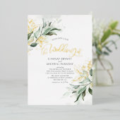 Elegante Gold und Sage Greenery Moderne Hochzeit Folieneinladung (Stehend vorne)