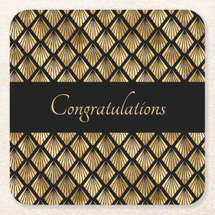 Elegante Gold- und Schwarz Art Deco geometrische F Rechteckiger Pappuntersetzer