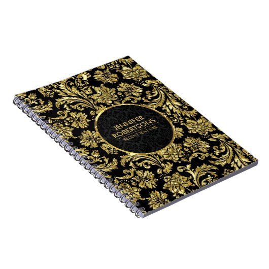 Elegante Gold- und Schwarz-Flora-Damaskus Notizblock (Rechte Seite)