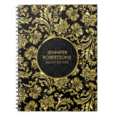 Elegante Gold- und Schwarz-Flora-Damaskus Notizblock (Vorderseite)